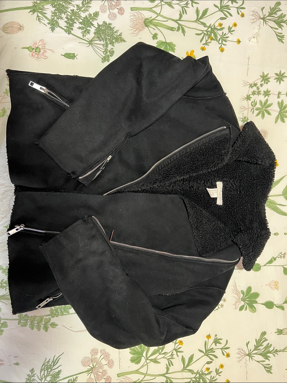 H&M Black Sherpa-Lined Moto Jacket